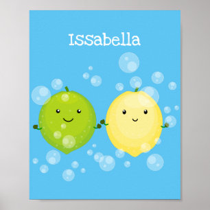 Cute happy lemon limoen illustratie poster