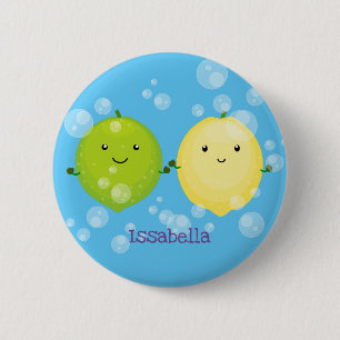 Cute happy lemon limoen illustratie ronde button 5,7 cm