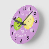 Cute happy lemon limoen illustratie ronde klok (Hoek)