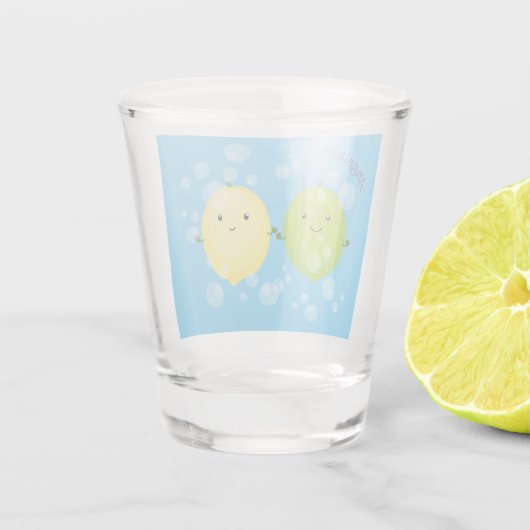 Cute happy lemon limoen illustratie shot glas (Achterkant)