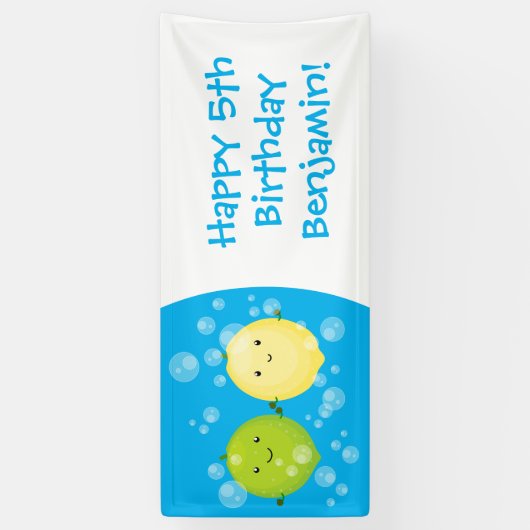 Cute happy lemon limoen illustratie spandoek (Verticaal)