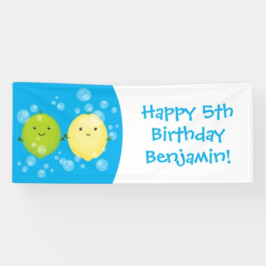 Cute happy lemon limoen illustratie spandoek (Horizontaal)