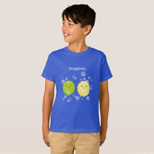 Cute happy lemon limoen illustratie t-shirt (Voorkant volledig)