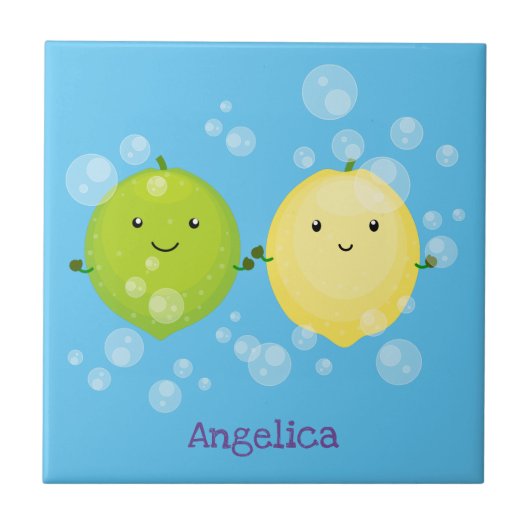 Cute happy lemon limoen illustratie tegeltje (Voorkant)