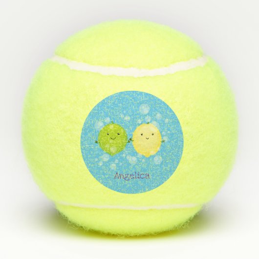 Cute happy lemon limoen illustratie tennisballen (Achterkant)