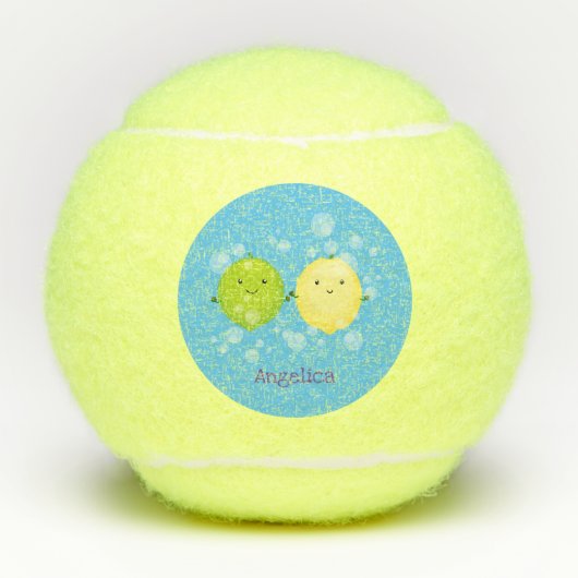 Cute happy lemon limoen illustratie tennisballen (Voorkant)