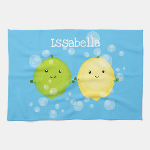 Cute happy lemon limoen illustratie theedoek