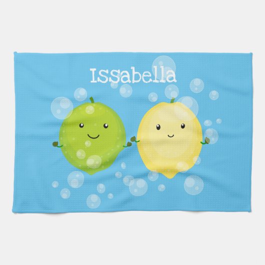 Cute happy lemon limoen illustratie theedoek (Horizontaal)