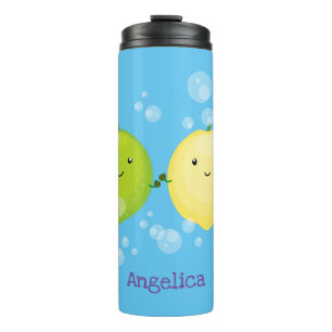 Cute happy lemon limoen illustratie thermosbeker