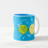 Cute happy lemon limoen illustratie tweekleurige koffiemok (Voorkant rechts)