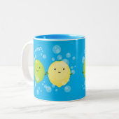 Cute happy lemon limoen illustratie tweekleurige koffiemok (Voorkant links)