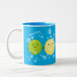 Cute happy lemon limoen illustratie tweekleurige koffiemok