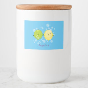 Cute happy lemon limoen illustratie voedselcontainer etiket