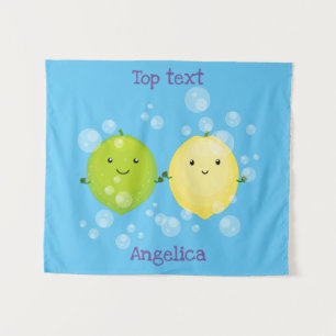 Cute happy lemon limoen illustratie wandkleed
