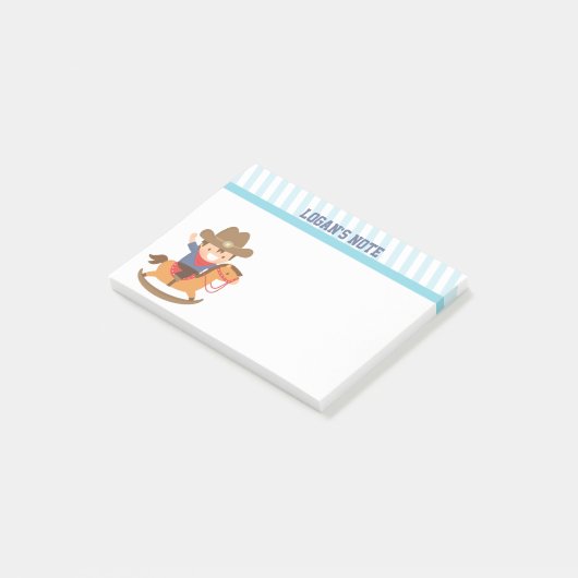 Cute Happy Little Cowboy op Rocking Horse Post-it® Notes (Schuin)