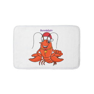 Cute happy lobster met kerstpet cartoon badmat