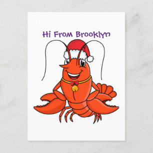 Cute happy lobster met kerstpet cartoon briefkaart