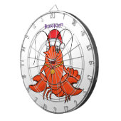 Cute happy lobster met kerstpet cartoon dartbord (Voorkant Rechts)