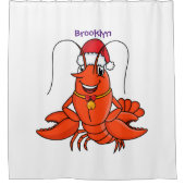 Cute happy lobster met kerstpet cartoon douchegordijn (Voorkant)