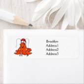 Cute happy lobster met kerstpet cartoon etiket (Insitu)