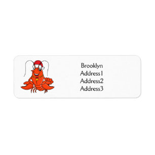 Cute happy lobster met kerstpet cartoon etiket