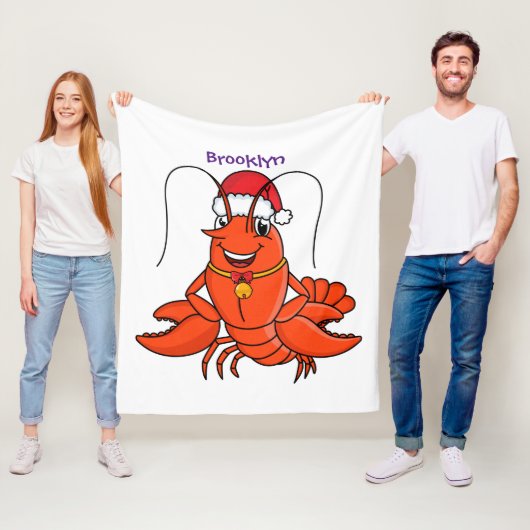 Cute happy lobster met kerstpet cartoon fleece deken (In situ)