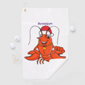 Cute happy lobster met kerstpet cartoon golfhanddoek (Insitu)