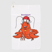 Cute happy lobster met kerstpet cartoon golfhanddoek (Voorkant)