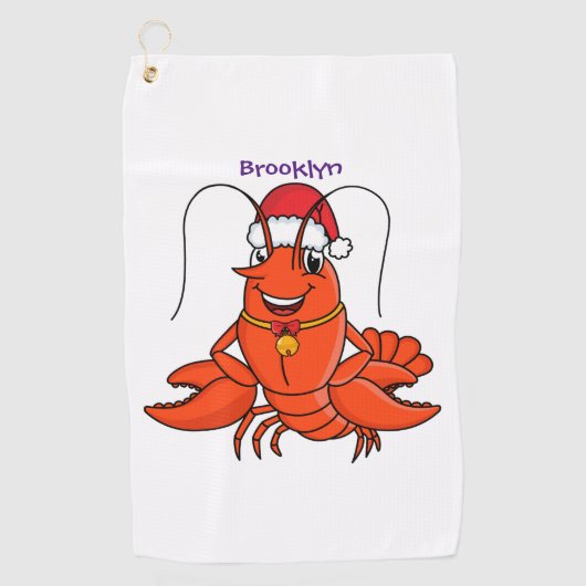 Cute happy lobster met kerstpet cartoon golfhanddoek (Voorkant)