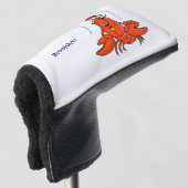 Cute happy lobster met kerstpet cartoon golfheadcover (3/4 voorkant)