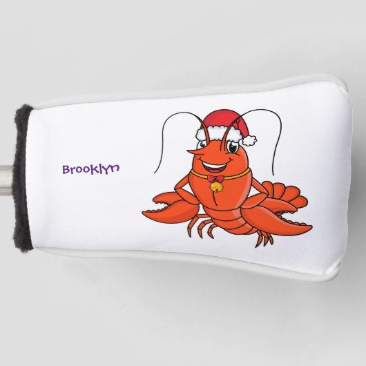 Cute happy lobster met kerstpet cartoon golfheadcover (Voorkant)