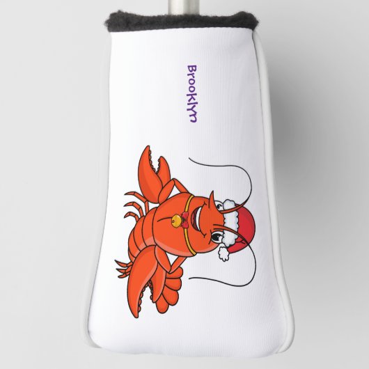 Cute happy lobster met kerstpet cartoon golfheadcover (Draai 90)