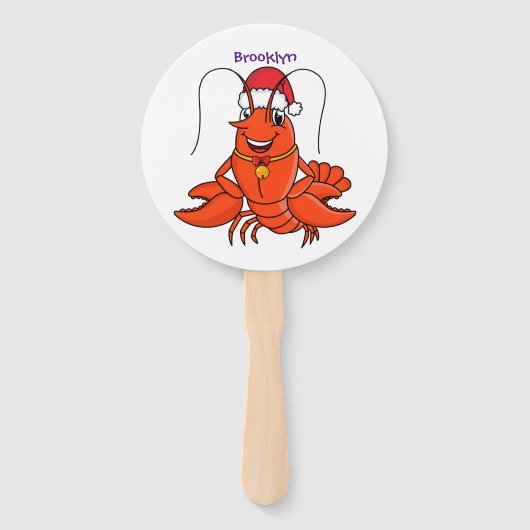 Cute happy lobster met kerstpet cartoon handwaaier (Voorkant)