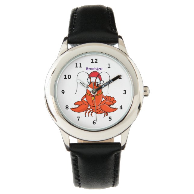 Cute happy lobster met kerstpet cartoon horloge (Voorkant)