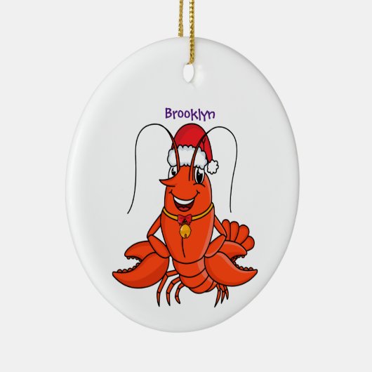 Cute happy lobster met kerstpet cartoon keramisch ornament (Rechts)