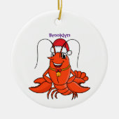 Cute happy lobster met kerstpet cartoon keramisch ornament (Voorkant)