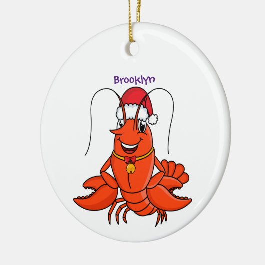 Cute happy lobster met kerstpet cartoon keramisch ornament (Links)