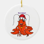 Cute happy lobster met kerstpet cartoon keramisch ornament (Achterkant)