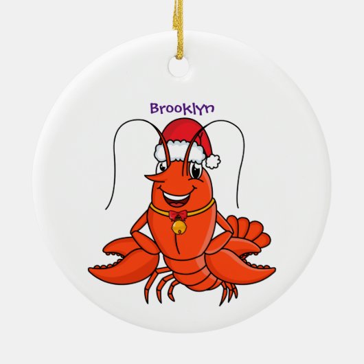 Cute happy lobster met kerstpet cartoon keramisch ornament (Achterkant)