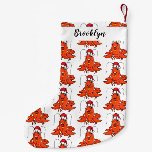 Cute happy lobster met kerstpet cartoon kleine kerstsok (Achterkant)