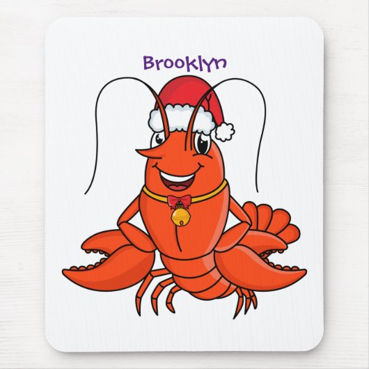 Cute happy lobster met kerstpet cartoon muismat (Voorkant)