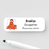 Cute happy lobster met kerstpet cartoon naamplaatje (In situ)