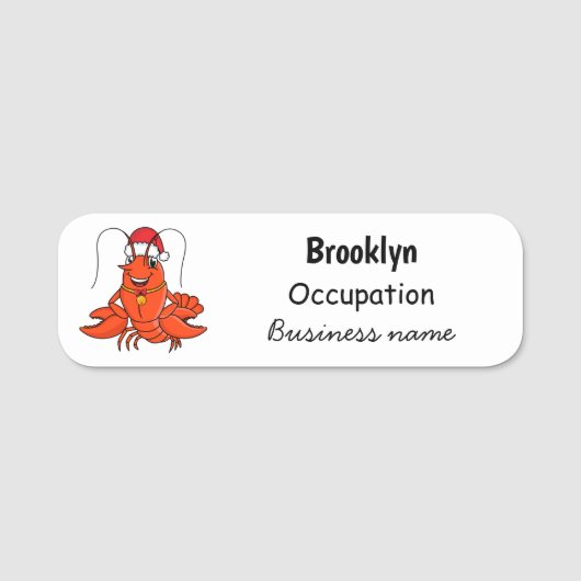 Cute happy lobster met kerstpet cartoon naamplaatje (Voorkant)