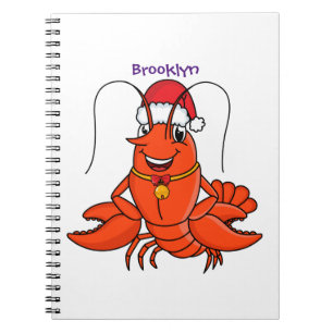 Cute happy lobster met kerstpet cartoon notitieboek