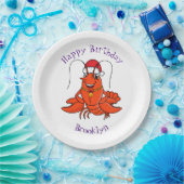 Cute happy lobster met kerstpet cartoon papieren bordje (Feest)