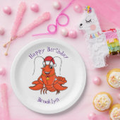 Cute happy lobster met kerstpet cartoon papieren bordje (Feest)