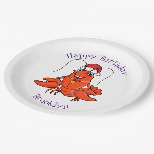 Cute happy lobster met kerstpet cartoon papieren bordje (Gekanteld)