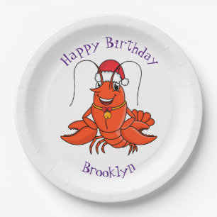 Cute happy lobster met kerstpet cartoon papieren bordje