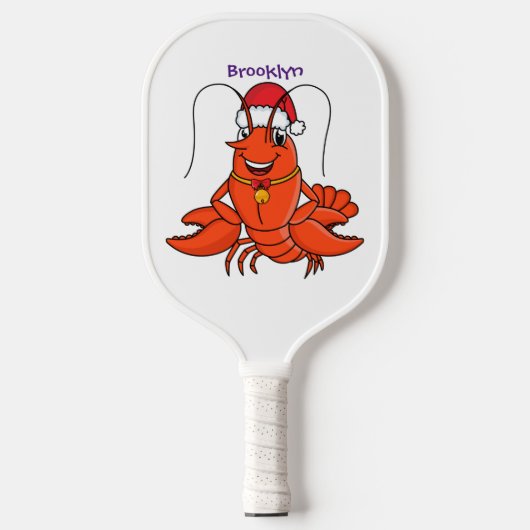 Cute happy lobster met kerstpet cartoon pickleball paddle (Voorkant)