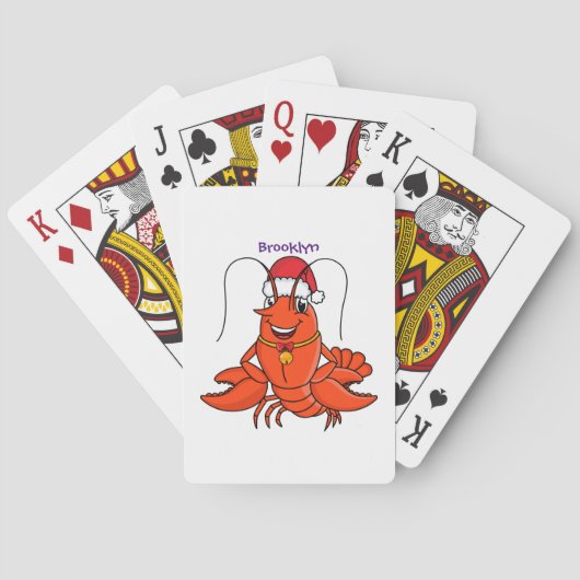 Cute happy lobster met kerstpet cartoon pokerkaarten (Achterkant)